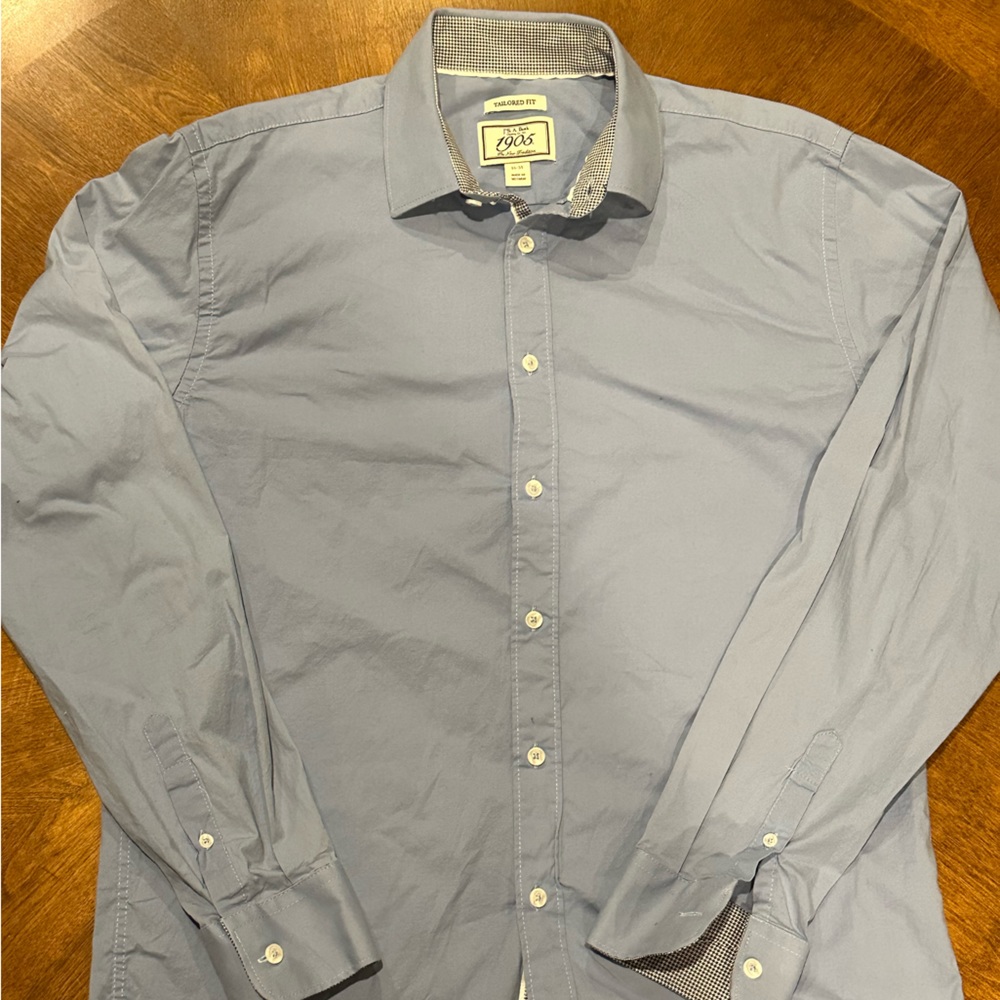 Jos A Bank Mens 1905 Tailored Fit Blue Dress Shirt Long Sleeve 16-35